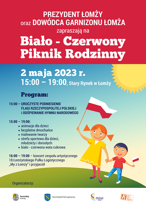 plakat zachęcający do udziału w pikniku rodzinnym 2 maja na Starym Rynku