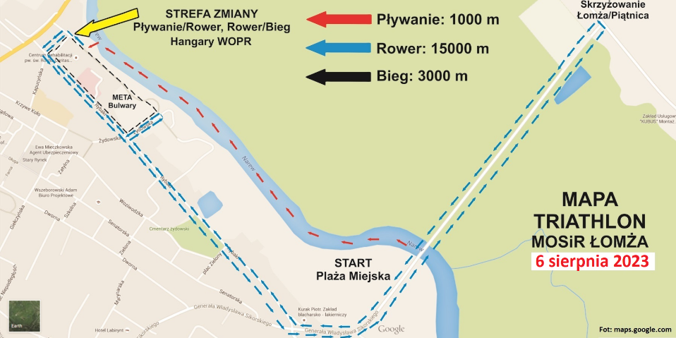 Mapa z naniesioną trasą