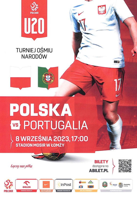 grafika przedstawiająca zawodnika reprezentacji Polski, zachęcająca do udziału w meczy Polska Portugalia U20 8.09.2023