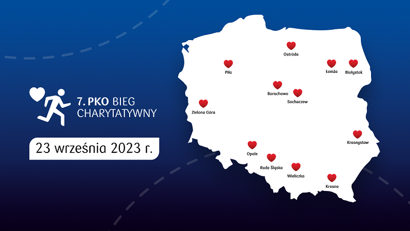 grafika mapa Polski i logo 7. PKO bieg charytatywny