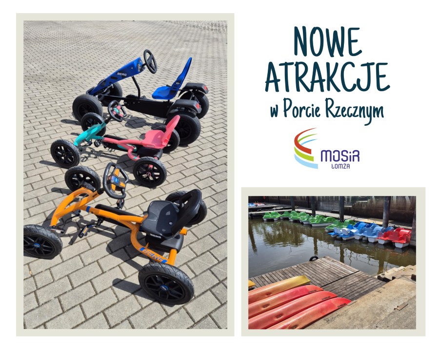 zdjęcie gokarty, rowery wodne i kajaki w porcie rzecznym