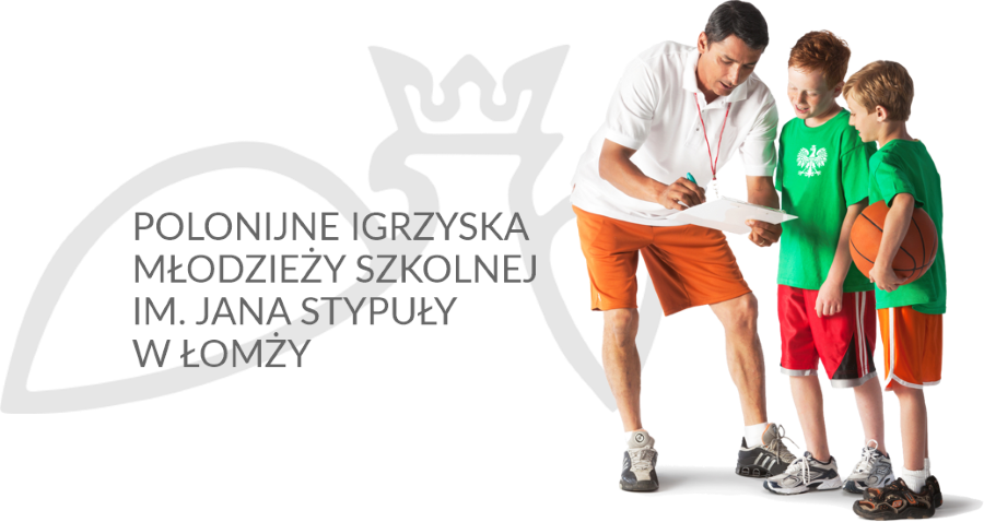 Grafika trener tłumaczy coś dwóm chłopcom z piłką do koszykówki pod pachą