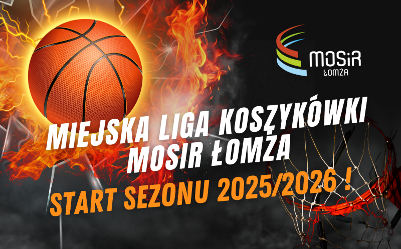 grafika piłka do koszykówki, kosz, Miejska Liga Koszykówki MOSiR Łomża