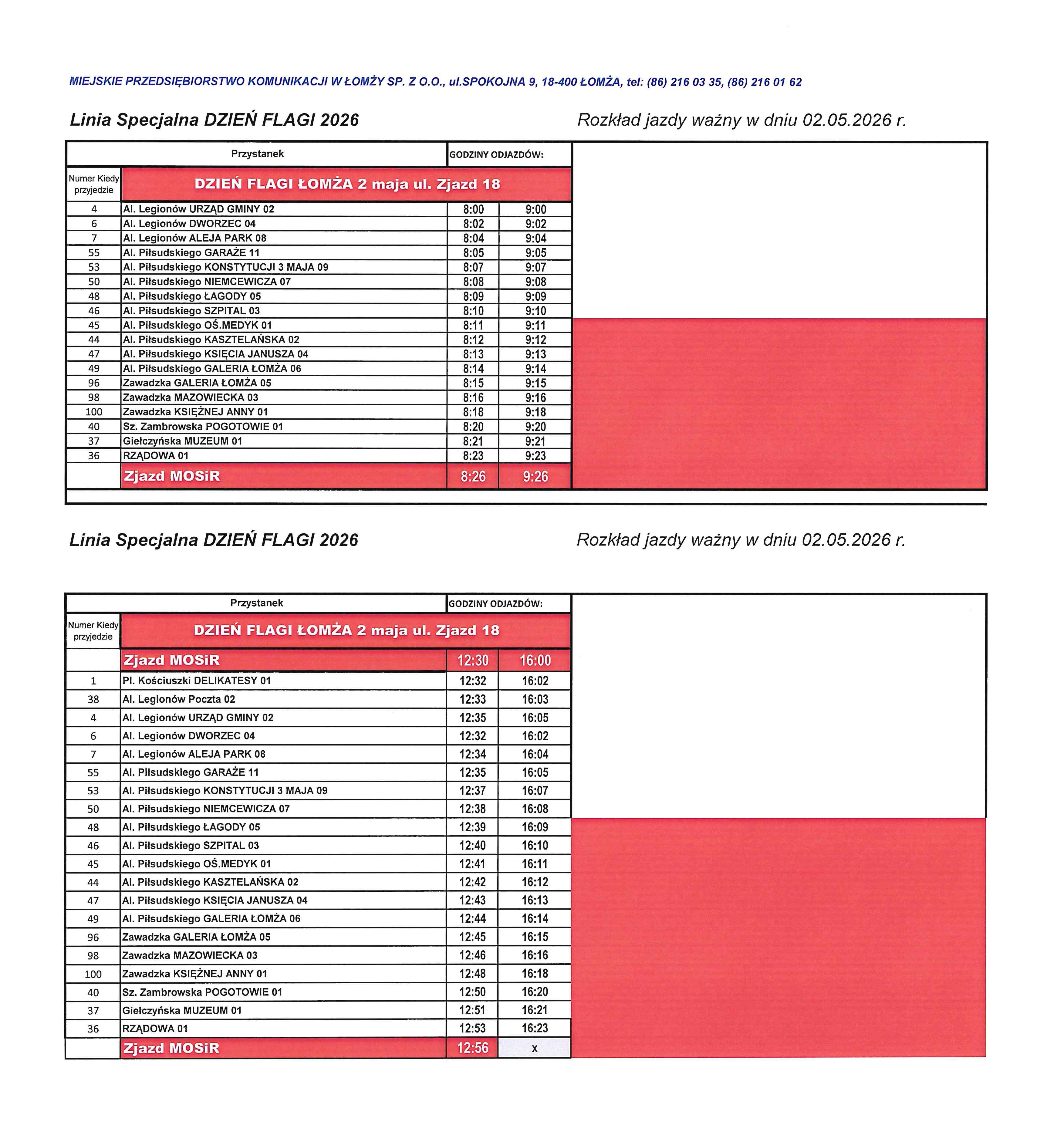 zdjęcie odjazdów i przyjazdów linii autobusowej z Flagą Polski