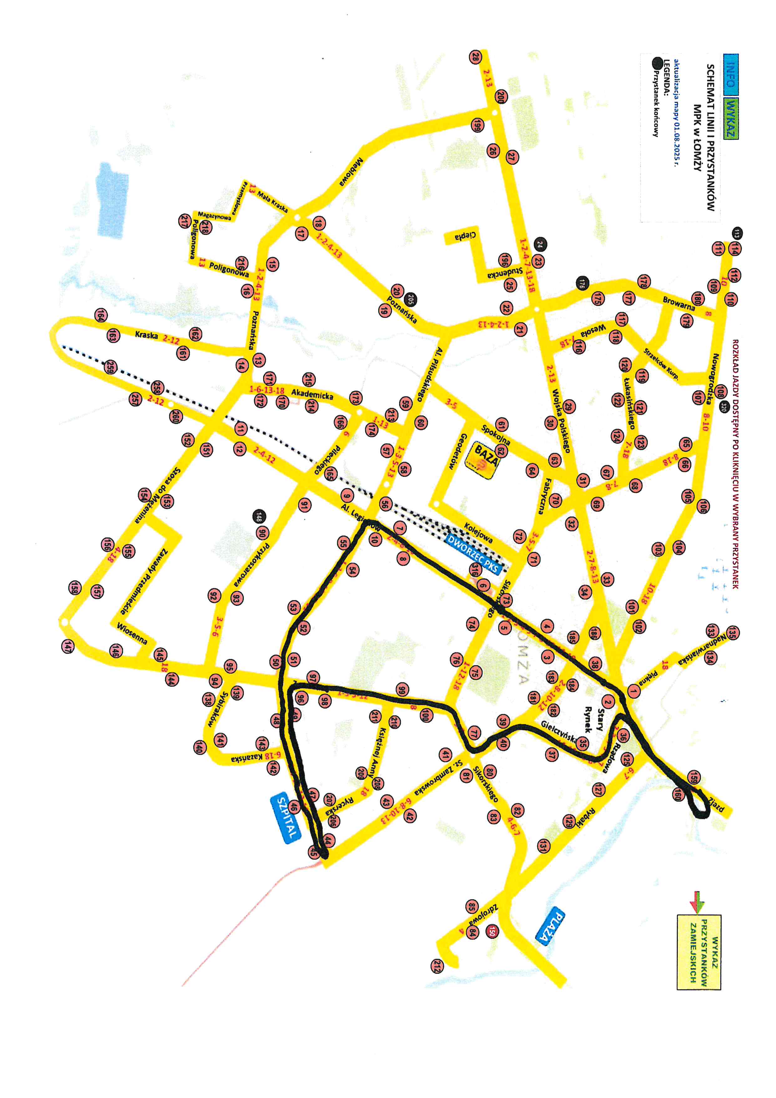 mapa linii autobusowych miasta Łomża