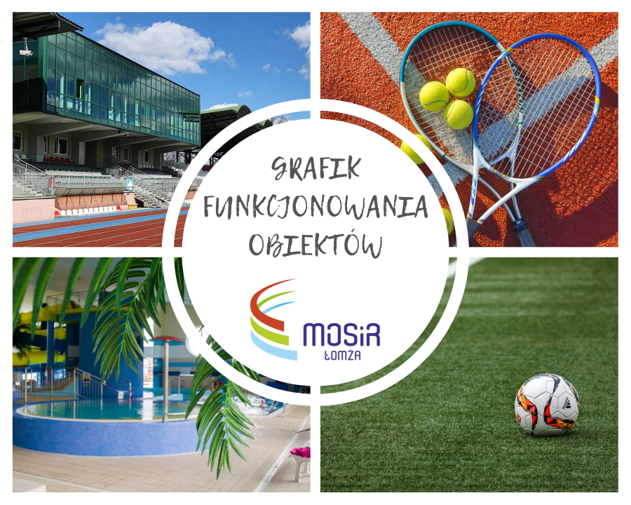 zdjęcie park wodny i palma, budynek stadionu, piłka na boisku, rakiety i piłeczki do tenisa ziemnego